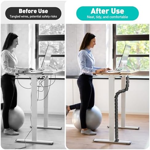 Heavy Duty Screw-in Cable Management Spine, 4-Channel Under Desk Vertebrae Cord Organizer for Wood & Laminate Standing Desks, Adjustable Floor-to-Desktop Wire Raceway with Weighted Base - Image 2