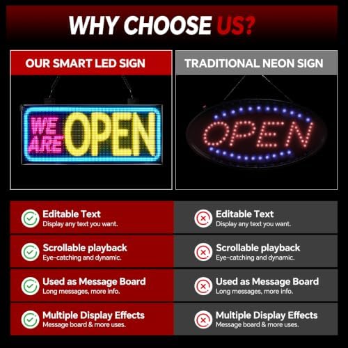 Rayhome Dual Row LED Open Sign, 37"x14" Colorful Huge Bright Advertising Open Signs for Business, Programmable Electric Scrolling Display with Remote for Business Store Bar Hotel - Image 4