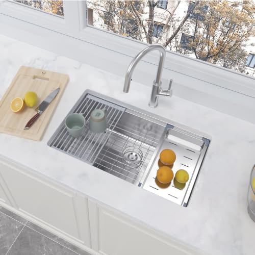 32 Inch Undermount Kitchen Sink 16 Gauge Stainless Steel Ledge Workstation Sink Round Corners Deep Single Bowl Kitchen Sinks with Accessories 32"x19"x10" - Image 2