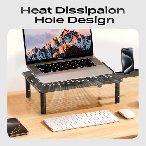 Computer Monitor Stand Riser for Desk, 3 Height Adjustable PC Laptop TV Desktop Monitor Stand Shelf, Metal Printer Table with Phone Holder, Stand Riser for Desk, Office Desk Organizers and Accessories, 2 Pack - Image 5
