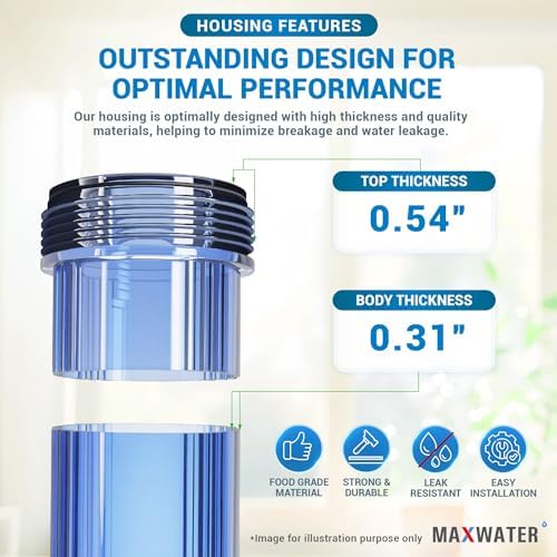 Max Water Whole House 20" x4.5" Purple Clear WH Water Filter Housing 1 inch Inlet/Outlet Ports with Pressure Gauge Wrench and Bracket (4 Housing + 2 Pressure Gauge) - Image 6
