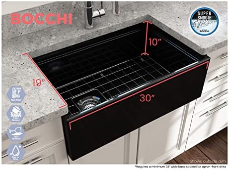 BOCCHI Contempo Workstation Apron Front Step Rim Fireclay 30 in. Single Bowl Kitchen Sink with Accessories in Black - Image 2
