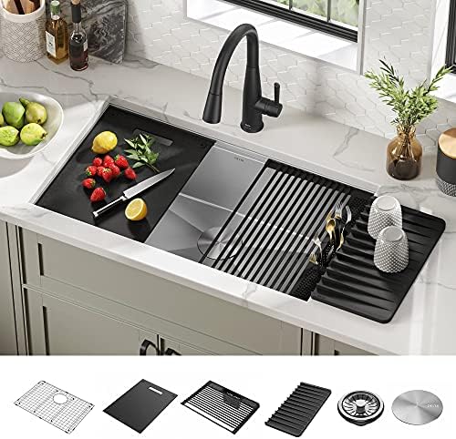 DELTA FAUCET DELTA Rivet 32-Inch Workstation Kitchen Sink Undermount 16 Gauge Stainless Steel Single Bowl with WorkFlow Ledge and Chef’s Kit of 6 Accessories, 95B931-32S-SS - Image 2