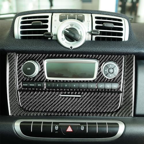 Real Black Carbon Fiber Car Central Console CD Player Control Panel Decoration Trim Sticker Set Compatible with Benz Smart Fortwo 2011 2012 2013 2014 2015 Auto Interior Accessories 3pcs - Image 4