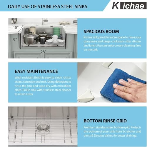 Kichae 28 Undermount Kitchen Sink Stainless Steel 16 Gauge Workstation - Image 4