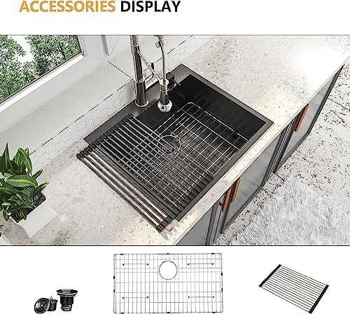 25 Inch Black Drop In 16 Gauge Stainless Steel Kitchen Sink - Image 2