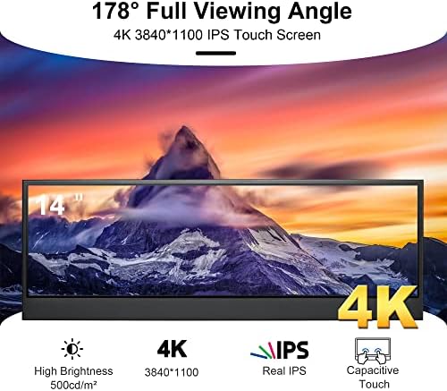 wisecoco 14'' 4K UHD IPS 3840x1100 Stretched Bar Touch Screen Display Monitor for Laptop Computer PC Speed Temperature Windows Aida64 CPU GPU HDMI Secondary Monitor for Music Media Timeline Editing - Image 2