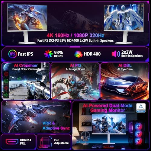 SANSUI 27" 4K Gaming Monitor, UHD 120/160Hz FHD 240/320Hz Dual Mode Monitor - Image 2
