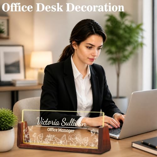 Custom Name Plate for Desk with LED Walnut Frame, Office Desk Decor - Image 5