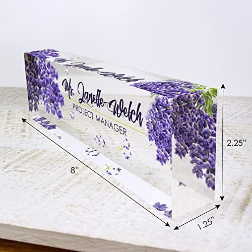 Artblox Personalized Name Plate for Desk | Lavender Design On Clear Acrylic Glass | Custom Desk Name Plate Personalized with Your Name and Credentials for Teacher Phd Military Office Name Plate - Image 3