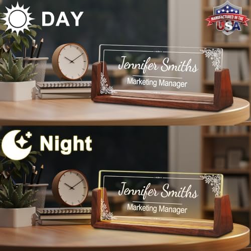 Custom Name Plate for Desk with LED Walnut Frame, Office Desk Decor - Image 3