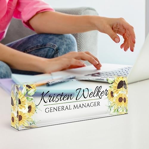 Personalized Office Name Plate for Desk - Custom Employee Appreciation Gifts - Acrylic Desk Name Plate Personalized - Staff Appreciation Gift for Teacher, Coworker, Nurse, Manager (Sunflower) - Image 3