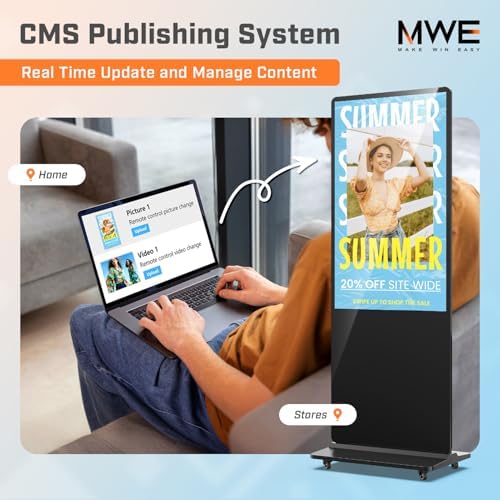 MWE 55 Inch 4K Digital Signage Display Kiosk, LCD Screen Indoor Floor Standing Advertising Displays, Android System Commercial Totem with Custom Service, Vertical Poster with Auto Media Player - Image 4