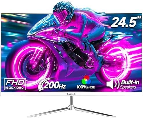 Gawfolk Gaming Monitor 24.5 Inch 200Hz 180hz FHD 1080P White Monitor by Gawfolk