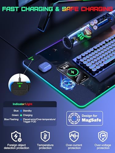 5-in-1 RGB Mouse Pad with 15W Wireless Charging, Keyboard Pad for Desk - Image 3