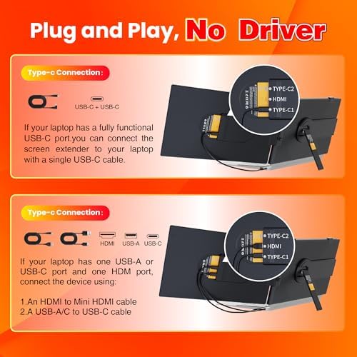 Laptop Screen Extender 0.27" Ultra-Thin, 14.1" FHD 1080P IPS Dual Portable Monitor, USB-C/HDMI Plug & Play Travel screen extender for 13-17" Laptops, Compatible with Window/Mac/Chrome/Switch/Android - Image 3
