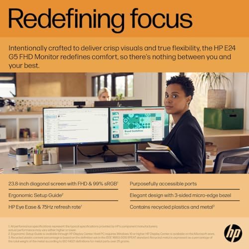 HP E24 G5 24" Class Full HD LCD Monitor - 16:9 - Black - 23.8" Viewable - in-Plane Switching (IPS) Technology - Edge LED Backlight - 1920 x 1080-250 Nit - 5 ms - HDMI - DisplayPort - USB Hub - Image 4