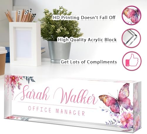 SalaGraphics Desk Name Plate Personalized, Custom for Desk, Office Decor Women Men, Acrylic Accessories, Gifts Coworkers Boss Teacher, Employee Appreciation (Pink Orchids), 8”(L)x2.5(W) - Image 3