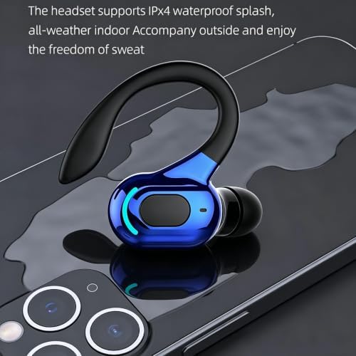 Wireless Headset Business Headphones,Waterproof Hanging Single Ear Earbuds,Mono Wireless Headset Noise Cancelling Sports Wireless Earpiece with Mic for Smart Phones (Blue) - Image 6