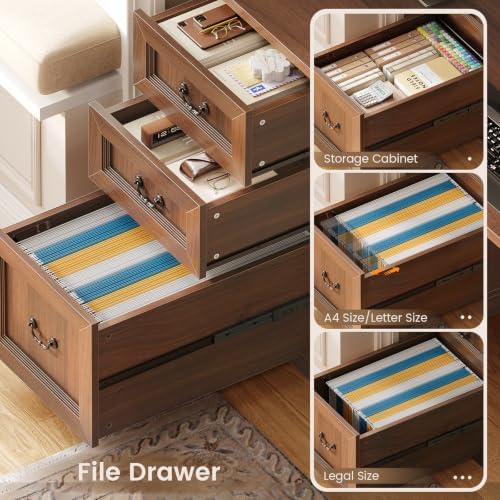 SEDETA Farmhouse L Shaped Electric Standing Desk with Hutch, 4 Drawers and Storage Cabinet, 106" Height Adjustable Office Executive Desk with Power Outlet, Led Lights for Two Person, Brown - Image 6