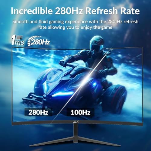 ZZA 27 Inch Gaming Monitor 280Hz/240Hz FHD 1080P,Curved Monitor 1800R VA Screen,Monitor 27 Inch 4000:1 120% sRGB,1Ms,AMD FreeSync,HDR,Low Blue Light,HDMI DP,VESA Support, DP Cable Incl - Image 4