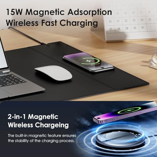 Wireless Charging Desk Pad, 15W Fast Charge, 35.4"x16.9" (Right) - Image 3