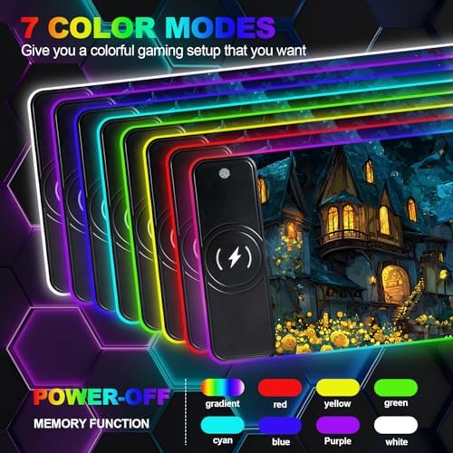 Wireless Charging RGB Gaming Mouse Pad, 31.5 x 11.8 Inch Extended Mouse Mat with Fantasy Castle & Rose Design, LED Desk Pad with 7 Lighting Modes, Non-Slip Base for Gaming & Office - Image 3