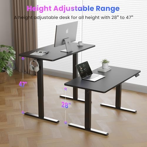 WALKINGDESK 55x24 Inches Height Adjustable Electric Standing Desk with 2 Hooks for Home Office, Ergonomic Sit Stand up Desk with Splice Board, Black - Image 4