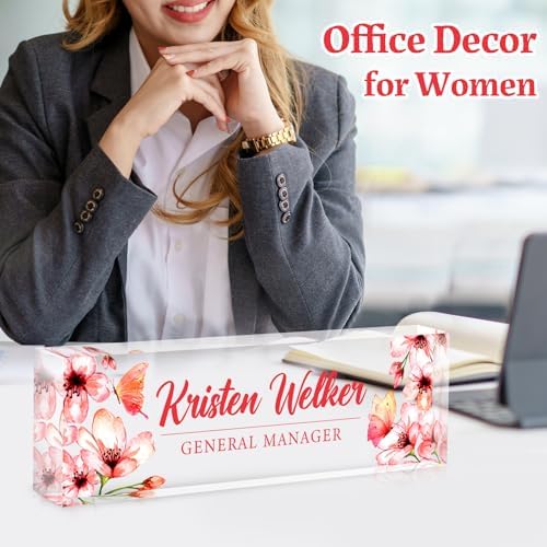 Custom Office Name Plate for Desk - Desk Name Plate Personalized Gifts for Coworkers, Boss, Employees, Teacher, Nurse - Office Desk Decor for Women Men - Employee Appreciation Gifts (Pink Flowers) - Image 3