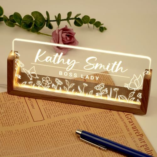Desk Name Plate Personalized, Custom Acrylic Name Plate for Desk, Office Decor for Women Men, Appreciation Gifts for Coworkers Boss Teacher - Light-Up Name Plaque - Image 4