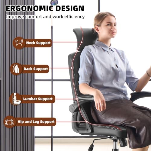 Leather Office Chair,Executive Ergonomic Desk Chair for Home Office, Black - Image 5