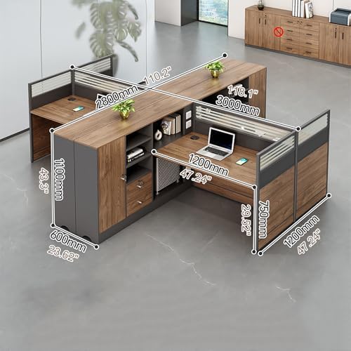 Modern Office Cubicle Workstation Desk with Tempered Glass Privacy Panels, USB Charging Hub & Cable Management,Multi-Person Modular Computer Desk for Commercial Office (A-Left, Four Person) - Image 2
