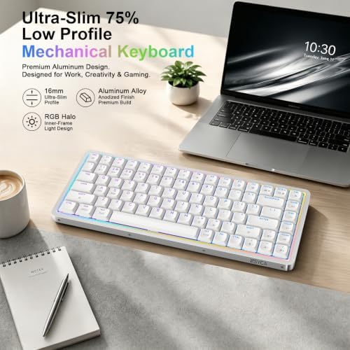 Air75 Low Profile Mechanical Keyboard Wireless, 75% Aluminum Frame, Hot Swappable, Shine Through PBT Keycaps, RGB Backlit, Bluetooth/2.4GHz/USB-C, Gaming Keyboard for Mac Windows (White) - Image 2