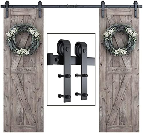 SMARTSTANDARD 8 FT Double Barn Door Hardware Kit, Fit 24" Wide Door Panel by SMARTSTANDARD