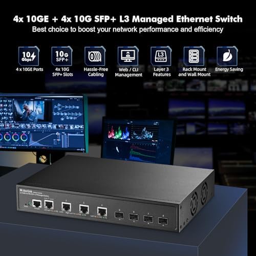 MokerLink 8 Port 10G Managed Switch, 4x10G Ethernet RJ45 Ports, 4x10G SFP+ Slot, L3 Web/CLI Managed, Metal Desktop|Wallmount Network Switch - Image 2
