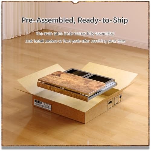 4NM No Tool Assembly 27.5" Small Desk, Folding Portable Desk with Wheels, Foldable Computer Home Office Desks, Collapsible Study Writing Table for Space Saving Bedroom - Rustic Brown - Image 4
