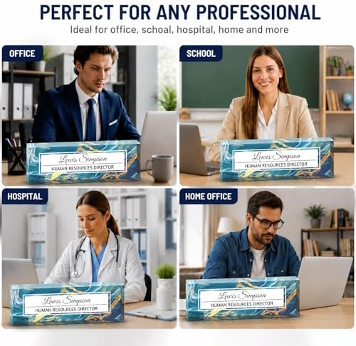 Custom Name Plate for Desk, Office Desk Double sided pattern Name Plate Personalized Office Desk Decor for Women and Men, Teacher Nurse Boss Employee Appreciation Gifts (Blue Marble, customization) - Image 2