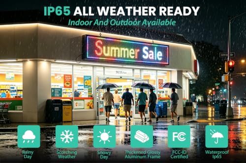 HCTCPALS 39''x8'' P10 Outdoor LED Sign Full-Color Programmable High-Brightness IP65 Waterproof LED Display with WiFi & USB Control,Scrolling Message Board for Business Advertising-Text/Image - Image 6