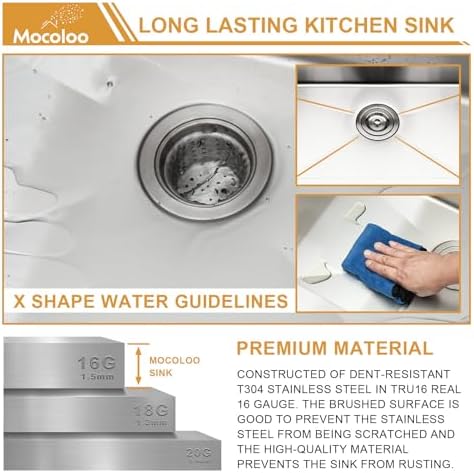 Mocoloo 24 Inch Undermount Kitchen Sink - 24 x 19 Bar Sinks Stainless Steel 16 Gauge Single Bowl Under Counter Small Kitchen Sink Workstation 10'' Deep Handmade Basin - Image 5