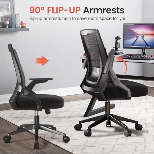 GTPLAYER Ergonomic Office Chair with Flip-up Armrests Executive Computer Chair for Home Office, Breathable Mesh & Comfy Lumbar Support, Pack of 2, Black - Image 3