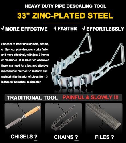 Steel Pipe Descaler For 3"-12" Pipes, Heavy Duty 33" Zinc-Plated Steel Pipe Descaling Tool, Easily Remove Scale, Dirt, Rust And Mineral Buildup From Pipes and Tubes - Image 3