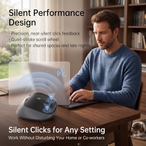 Ergonomic Vertical Mouse, Bluetooth/2.4G, 3-Device, Black - Image 3