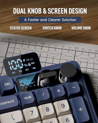 RK ROYAL KLUDGE M100 Wireless Mechanical Keyboard with Screen & Knobs, Blue - Image 3