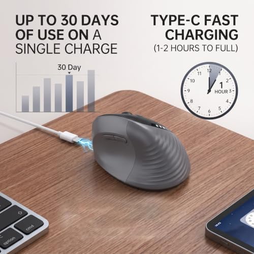 Ergonomic Vertical Mouse, Bluetooth/2.4G, 3-Device, Black - Image 5