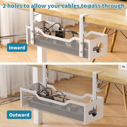 Under Desk Cable Management Tray White, Litwaro Cable Management Under Desk No Drill, Cable Organizer with Clamp for Wire Management, Cord Organizer for Office, Home No Damage to Desk - Image 5