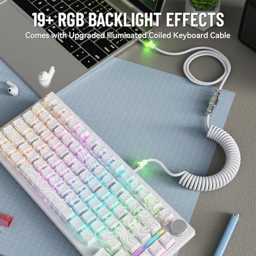 ATTACK SHARK X820 Ultra Wireless Mechanical Keyboard with TFT Smart Display&Knob,75% Bluetooth/2.4GHz/USB-C Wired Gaming Keyboard,Gasket-Mounted Linear Switch with Coiled Cable,for Win/Mac-White - Image 6