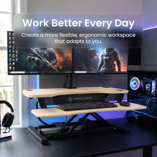 VERSADESK PowerPro 36 Inch Electric Standing Desk Converter – Push-Button Height Adjustable Sit to Stand Desk Riser for Dual Monitors & Laptop – Motorized Desktop Workstation with Wide Keyboard Tray - Image 6