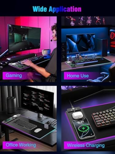 Mouse Pad with Magnetic Wireless Charging, Large Desk Pad Protector, RGB Black Desk Mat with 15W Fast Charger, Non-Slip Waterproof Mousepad for Office Home Gaming - Image 7