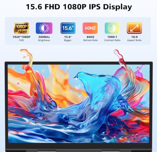 Laptop Screen Extender Monitor Portable, 15.6“ FHD 1080P Eye Care & Neck-Friendly Travel Monitor for Laptop， Vertical Screen Extender Plug & Play for Windows/Mac/Android/Gaming, fits 13-17" Laptops - Image 2