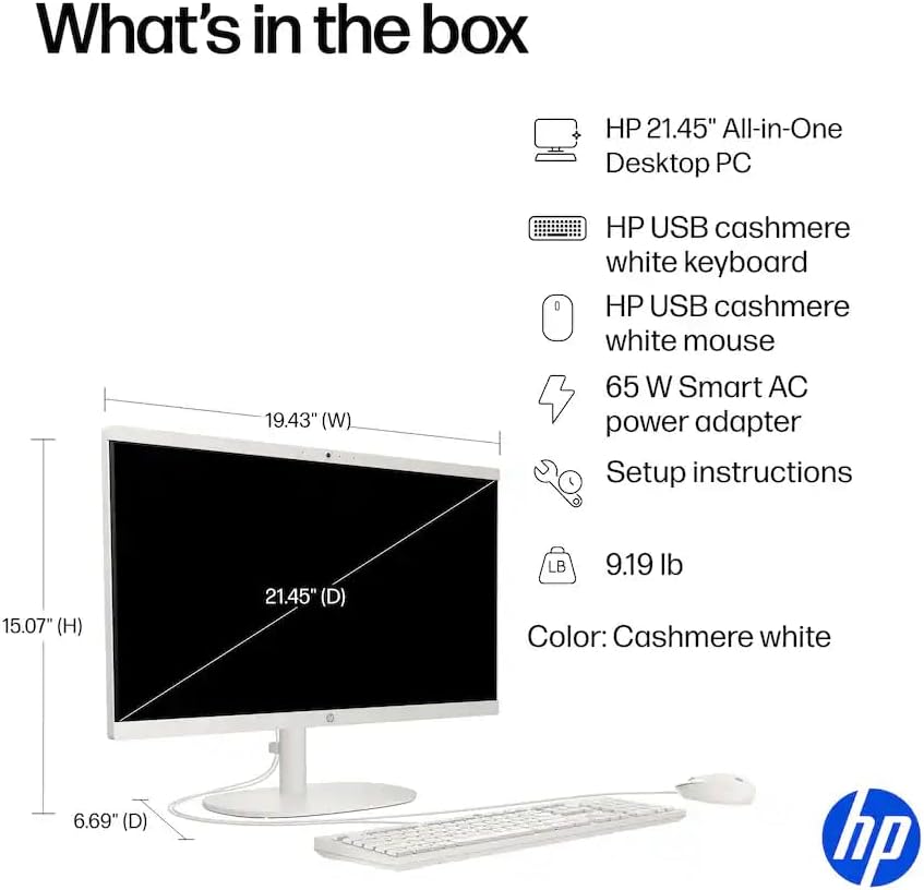 HP 21.5" FHD All-in-One Desktop Computer, Quad-Cores Intel N100, Windows 11 & 8-in-1 Docking Hub, Keyboard & Mouse Included, White (White, 8GB RAM | 384GB Storage) - Image 6
